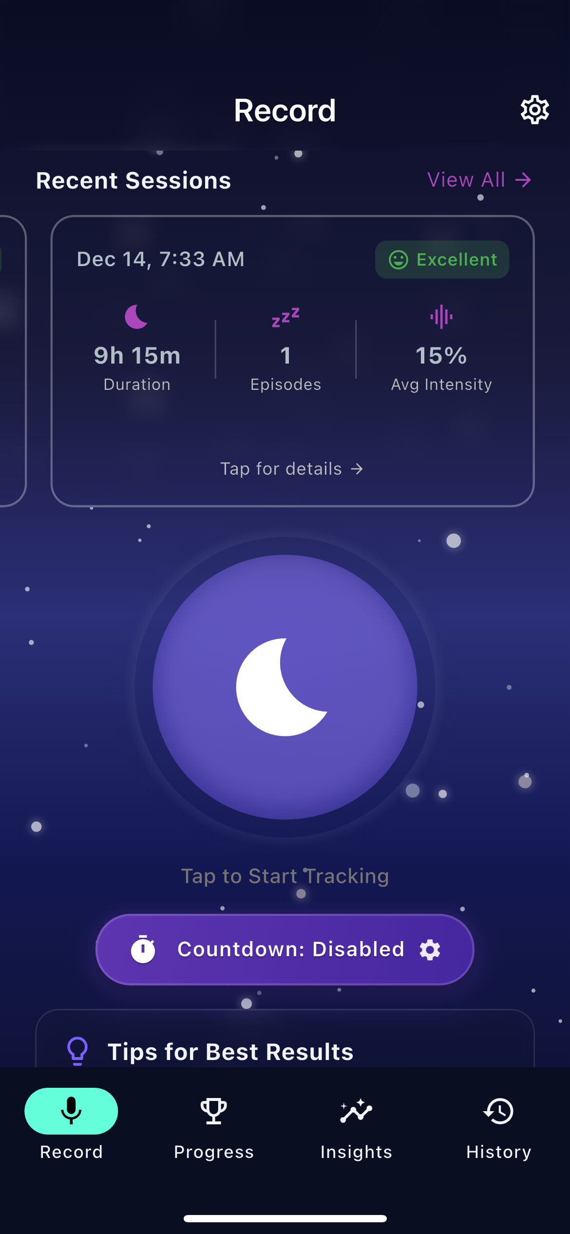 Snorlytics App Home Screen